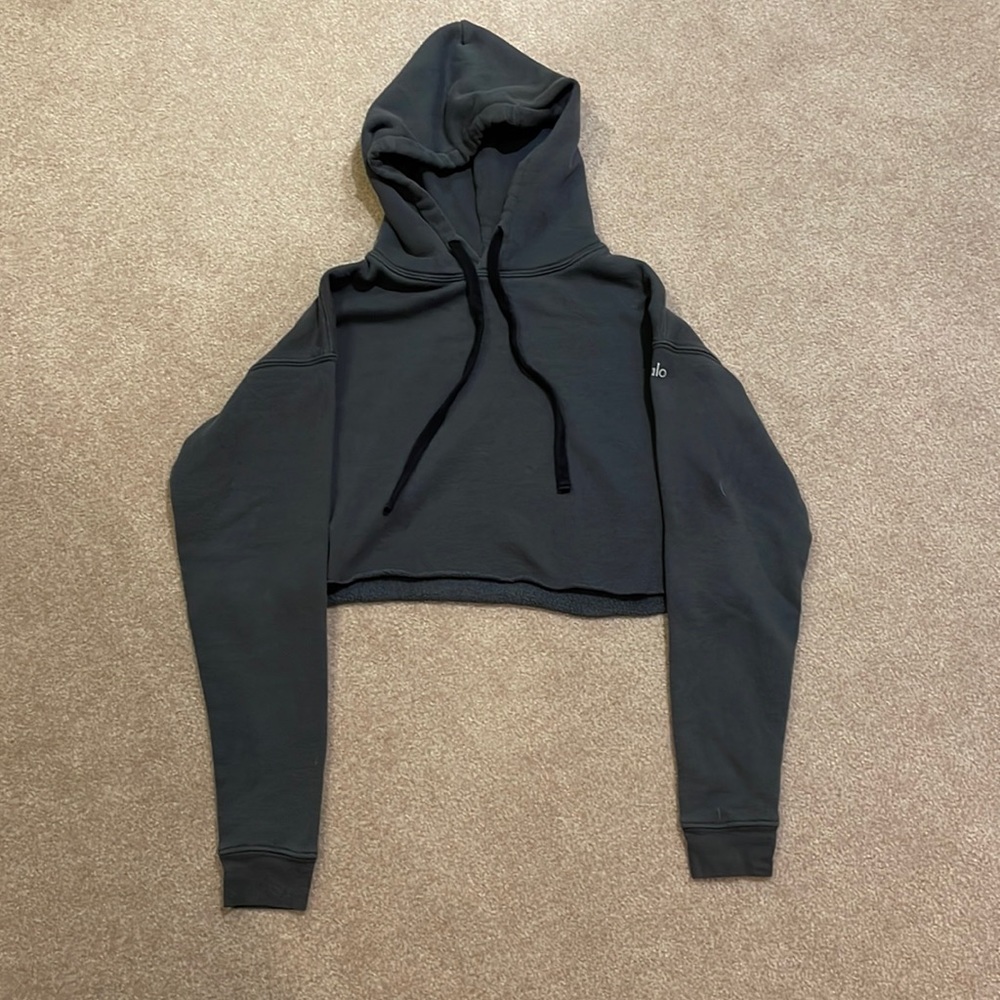 Alo’s Limited Edition Cropped Hoodie in Charcoal size Small
